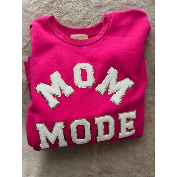Mom Mode Crewneck Sweatshirt By Judith March With Sequin Letters & Tiger Patch H - Picture 8 of 12